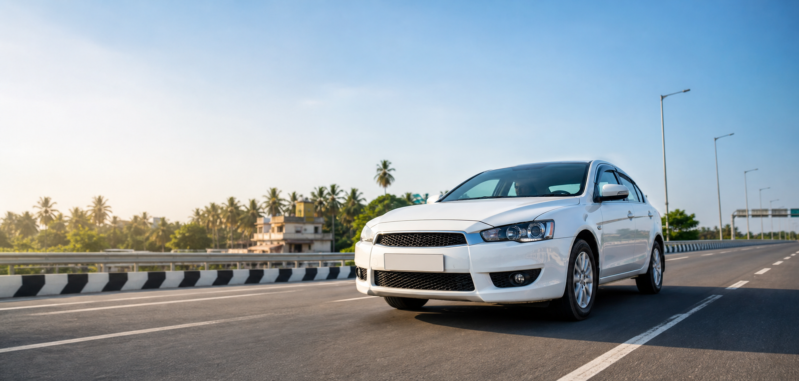 Chettinad Express sedan ready for an outstation trip on a Tamil Nadu highway